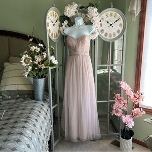 Womens WTOO Formal Prom Wedding  Strapless Ruched Tulle Dress Mocha Blush Size 4